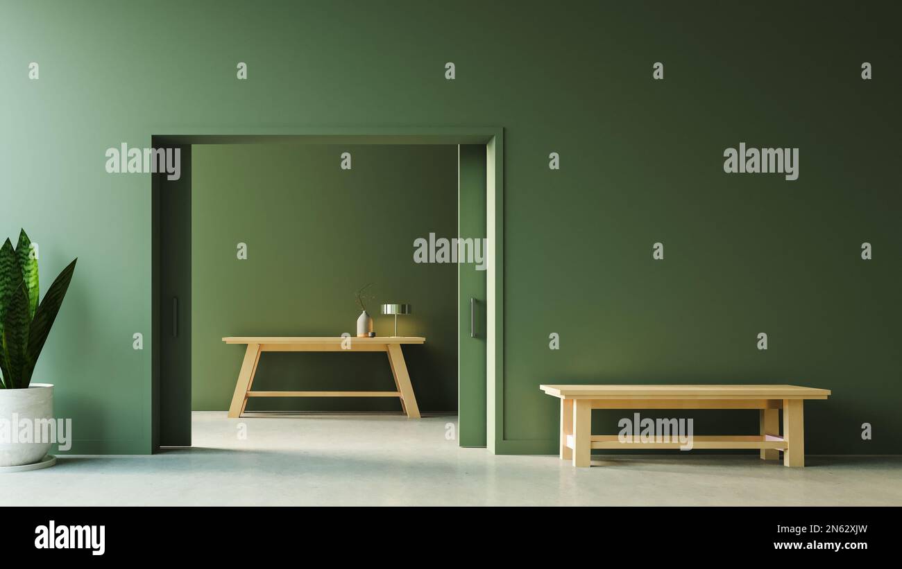 Foyer und Lobby mit grüner Wand - 3D-Jahre-Design Stockfoto