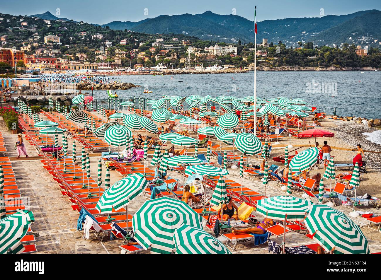 Strand in Santa Margherita Ligure an der italienischen Riviera, Genua, Italien Stockfoto