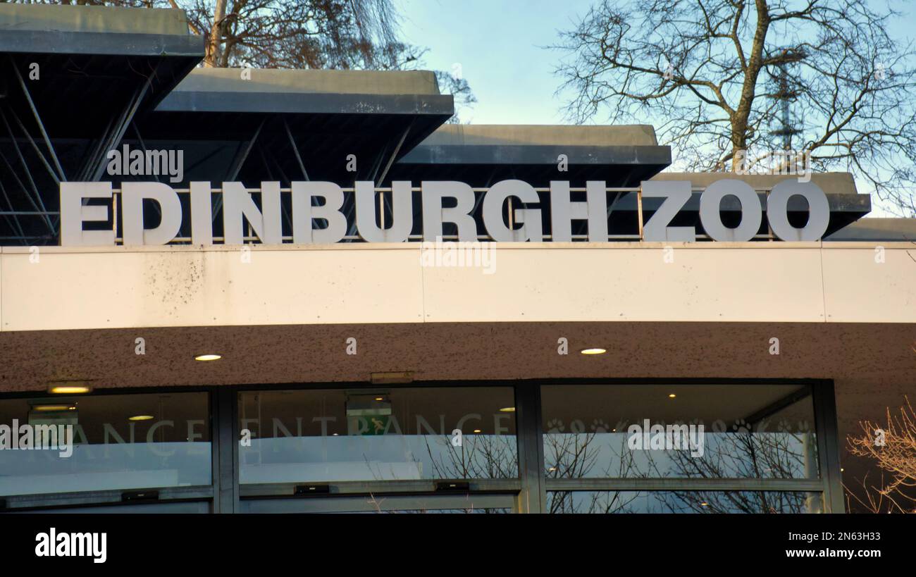 zoo Schild Costorphine Road Eingang zum Edinburgh Zoo Stockfoto