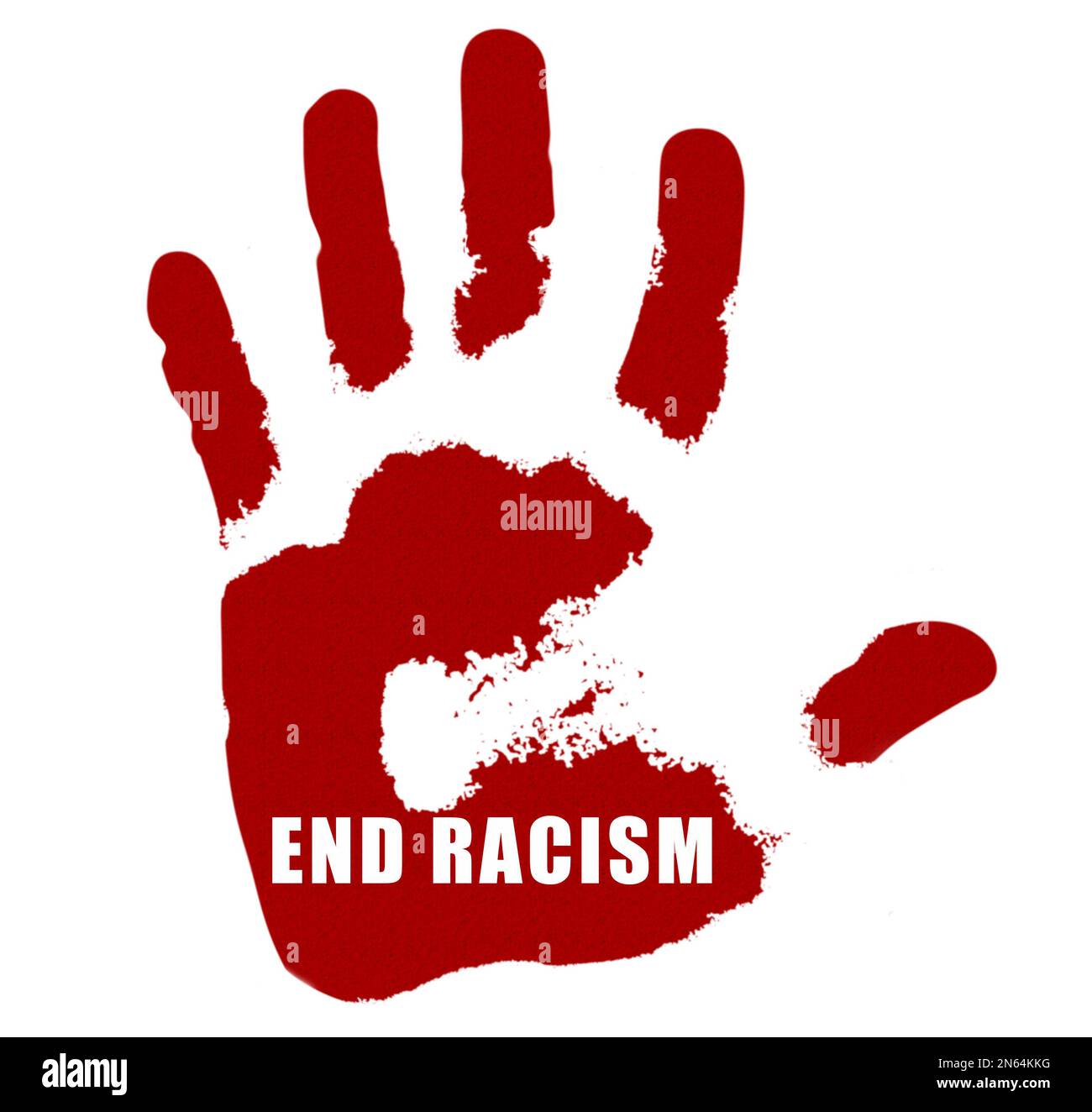 Schluss Mit Dem Rassismus. Handabdruck auf weißem Hintergrund Stockfoto