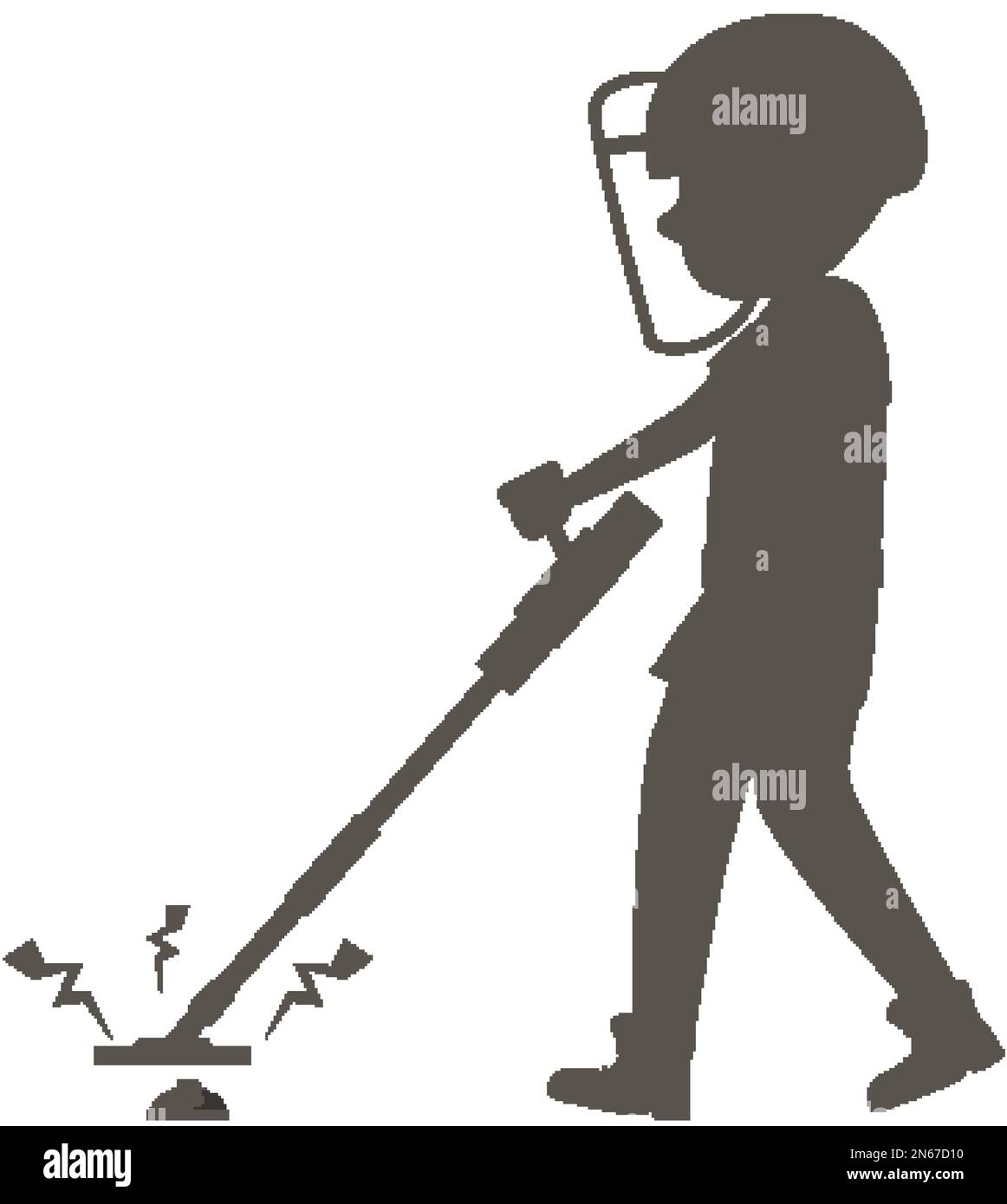 Ein Mann, der Landmine mit Metalldetektor-Illustration sucht Stock Vektor