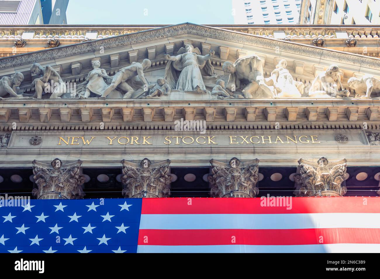 Die Fassade der New Yorker Börse Stockfoto