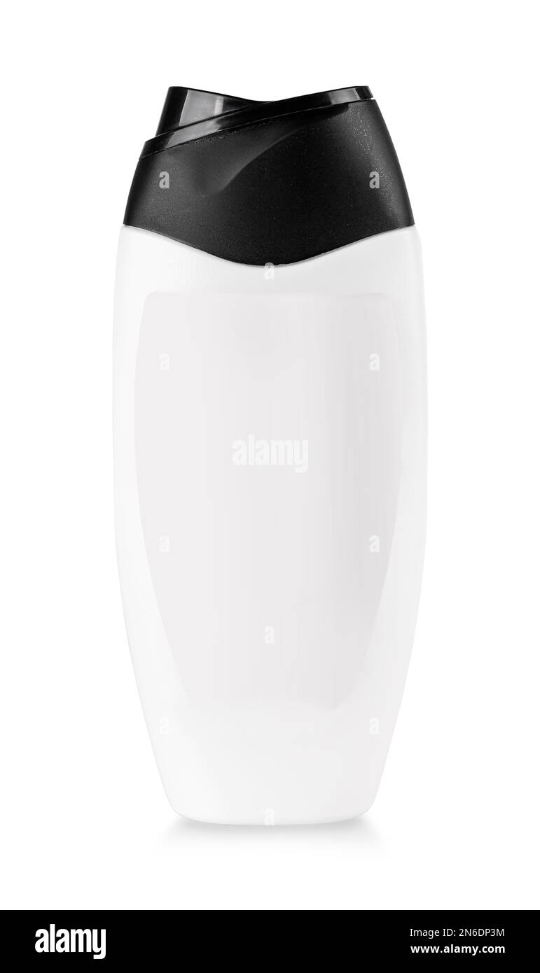 Die weiße Plastikflasche mit Shampoo isoliert auf weißem Hintergrund Stockfoto Die weiße Plastikflasche mit Shampoo isoliert auf weißem Hintergrund Stockfoto