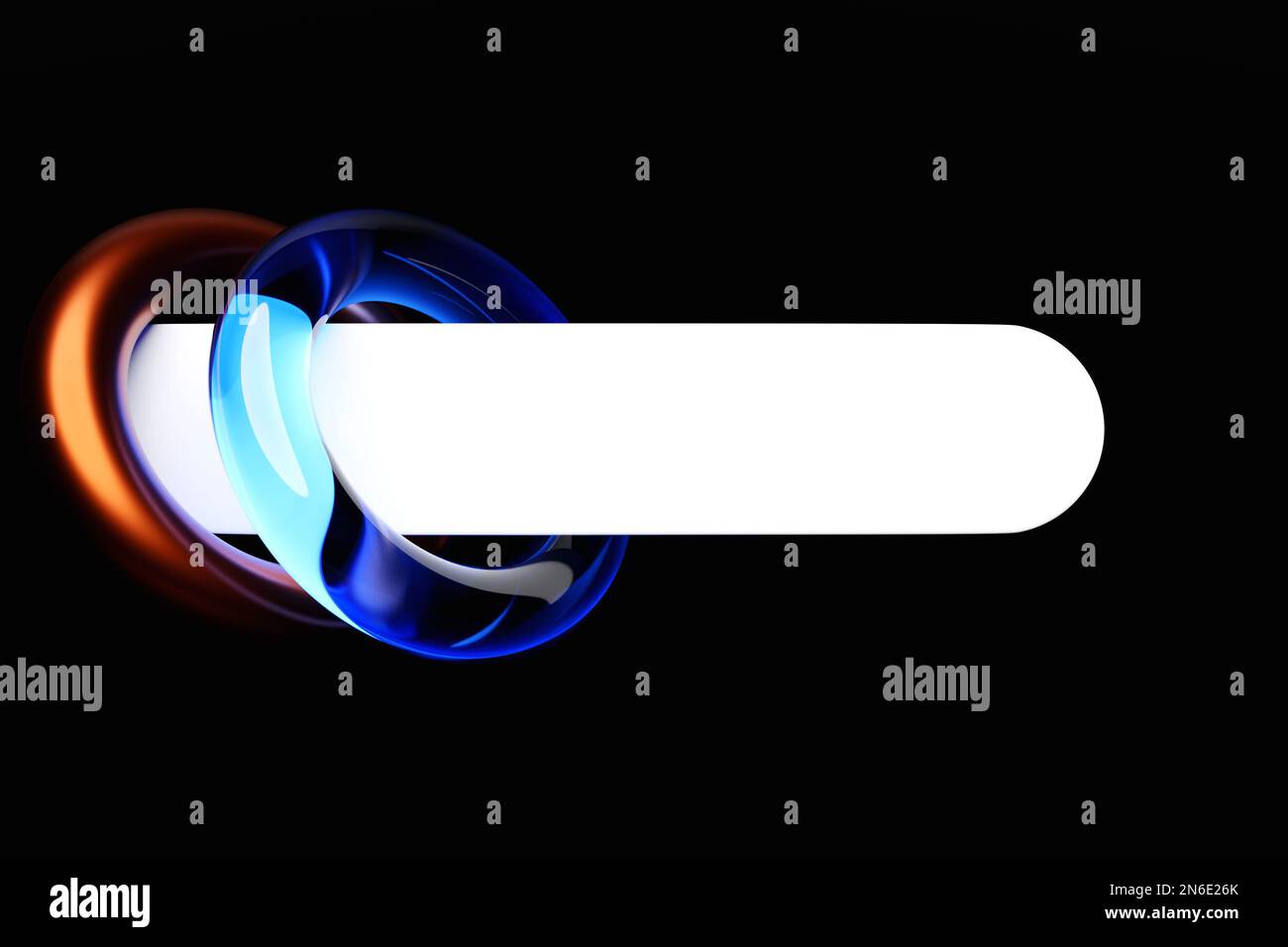 3D farbenfrohe Darstellung einer Informationssuchleiste mit bunten Torusen auf schwarzem Hintergrund. Das Konzept der Kommunikation über das Internet, Stockfoto