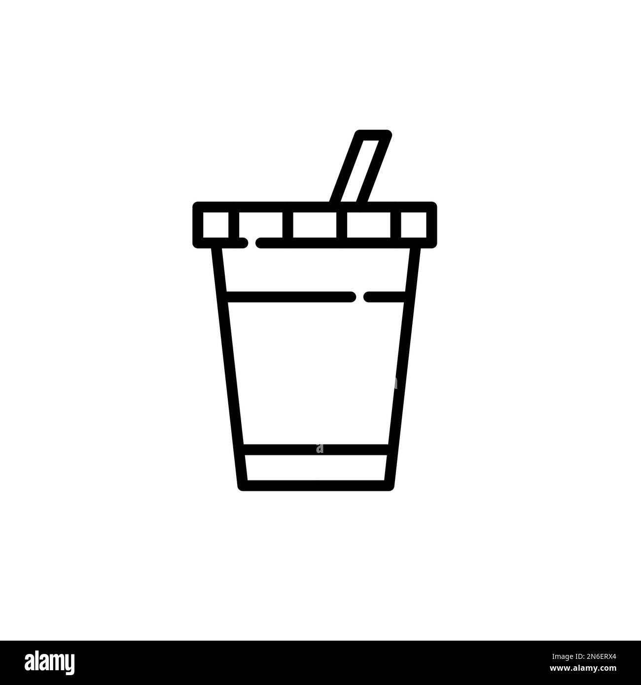 Einwegbecher für kalten Tee, Kaffee oder Limonade mit Stroh. Pixelgenaue, bearbeitbare Kontur Stock Vektor