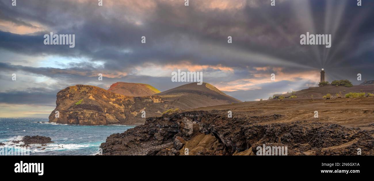 Leuchtturm Farol da Ponta Dos Panorama Faial Island Azoren Portugal Stockfoto