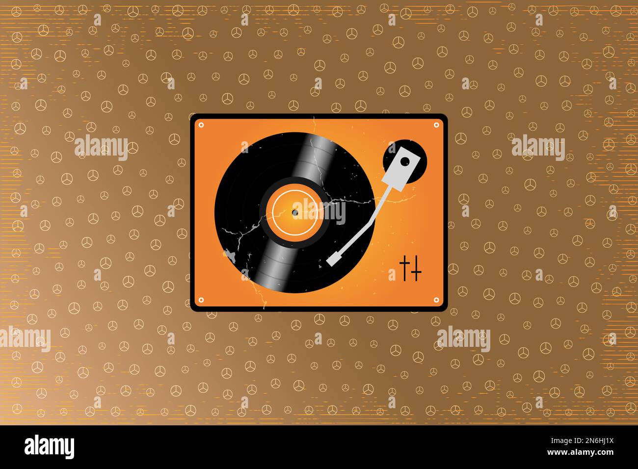 Abstrakter Vinyl-Player im Retro-Look kombiniert mit geometrischen Designelementen für Poster und Etikettendesigns – jedes Detail kann separat verwendet werden Stockfoto