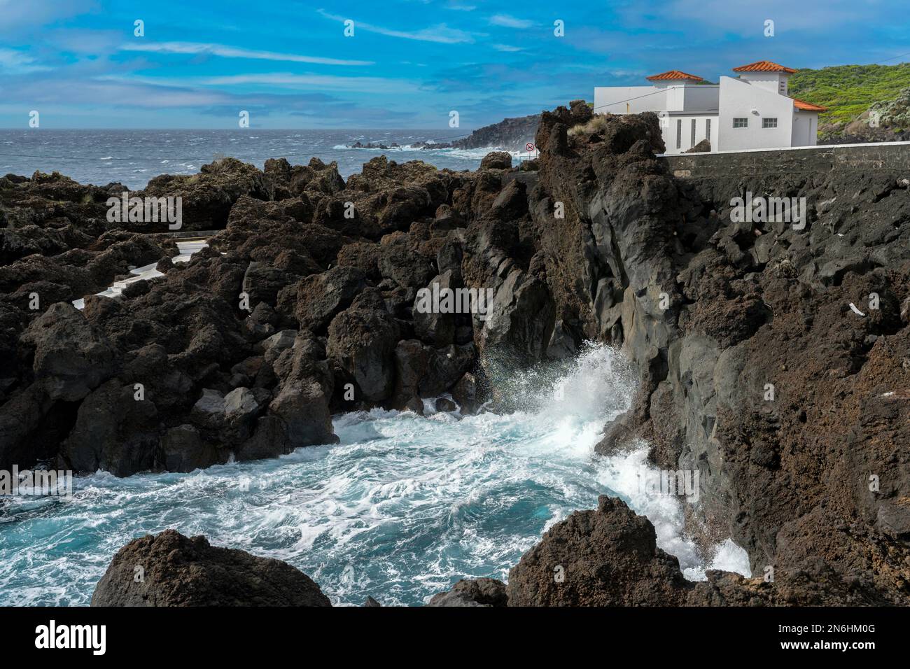 Sea House Lava Cliffs Faial Island Azoren Portugal Stockfoto