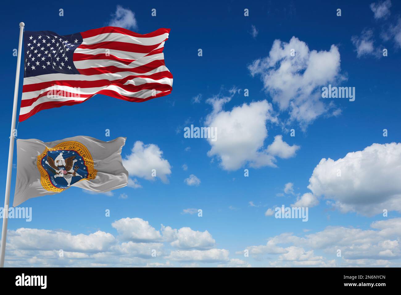 Flagge des United States Marshals Service winkt im Wind. USA Nationale Verteidigung. Speicherplatz kopieren. 3d-Illustration. Stockfoto