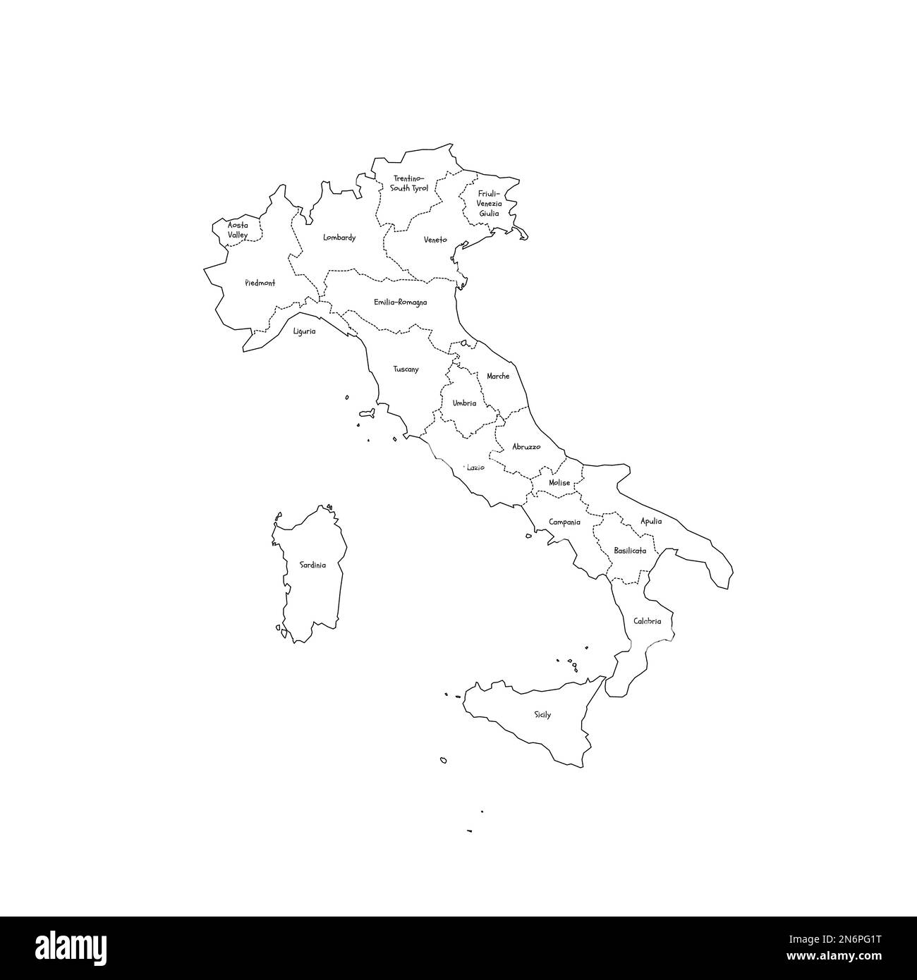 Italien Politische Karte der Verwaltungsabteilungen Regionen. Karte im