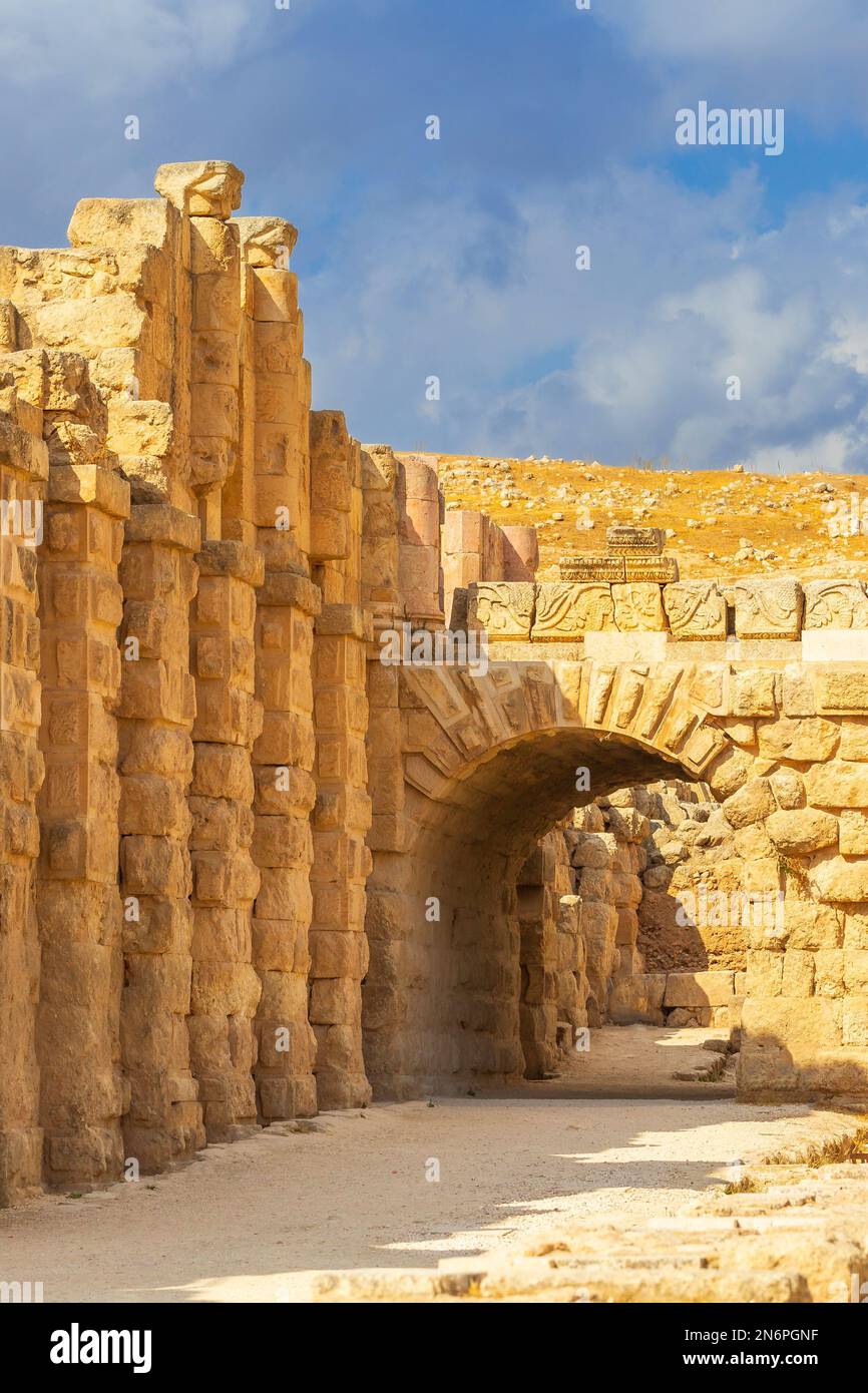 Jerash, Jordanien, römisches Hippodrom an der archäologischen Stätte mit den Ruinen des antiken Gerasa Stockfoto