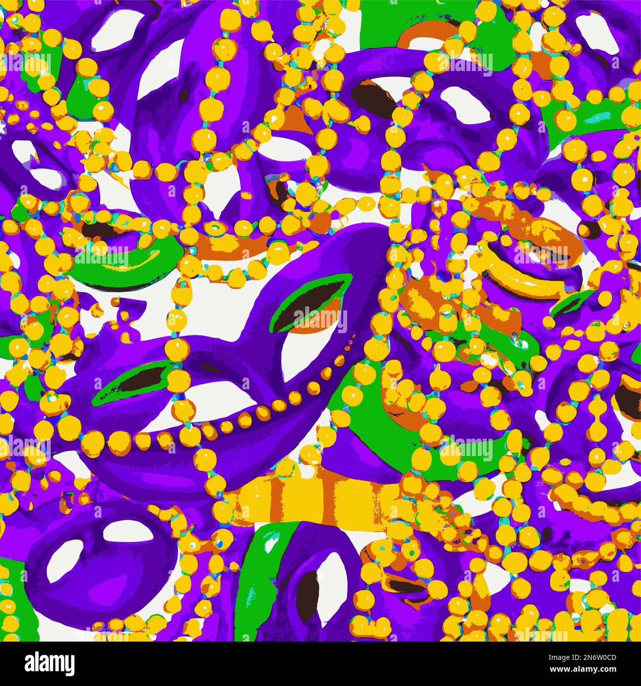 Hintergrund des Mardi Gras Illustration mit bunten Perlen, Münzen und Masken. Lila, grün und Gold. Stock Vektor