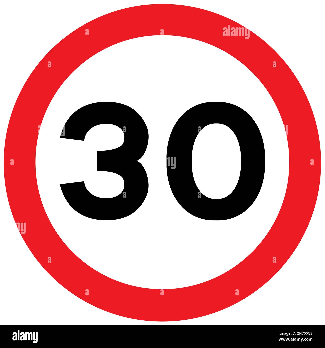 Höchstgeschwindigkeit von 30 km/h britisches Straßenschild Stockfoto