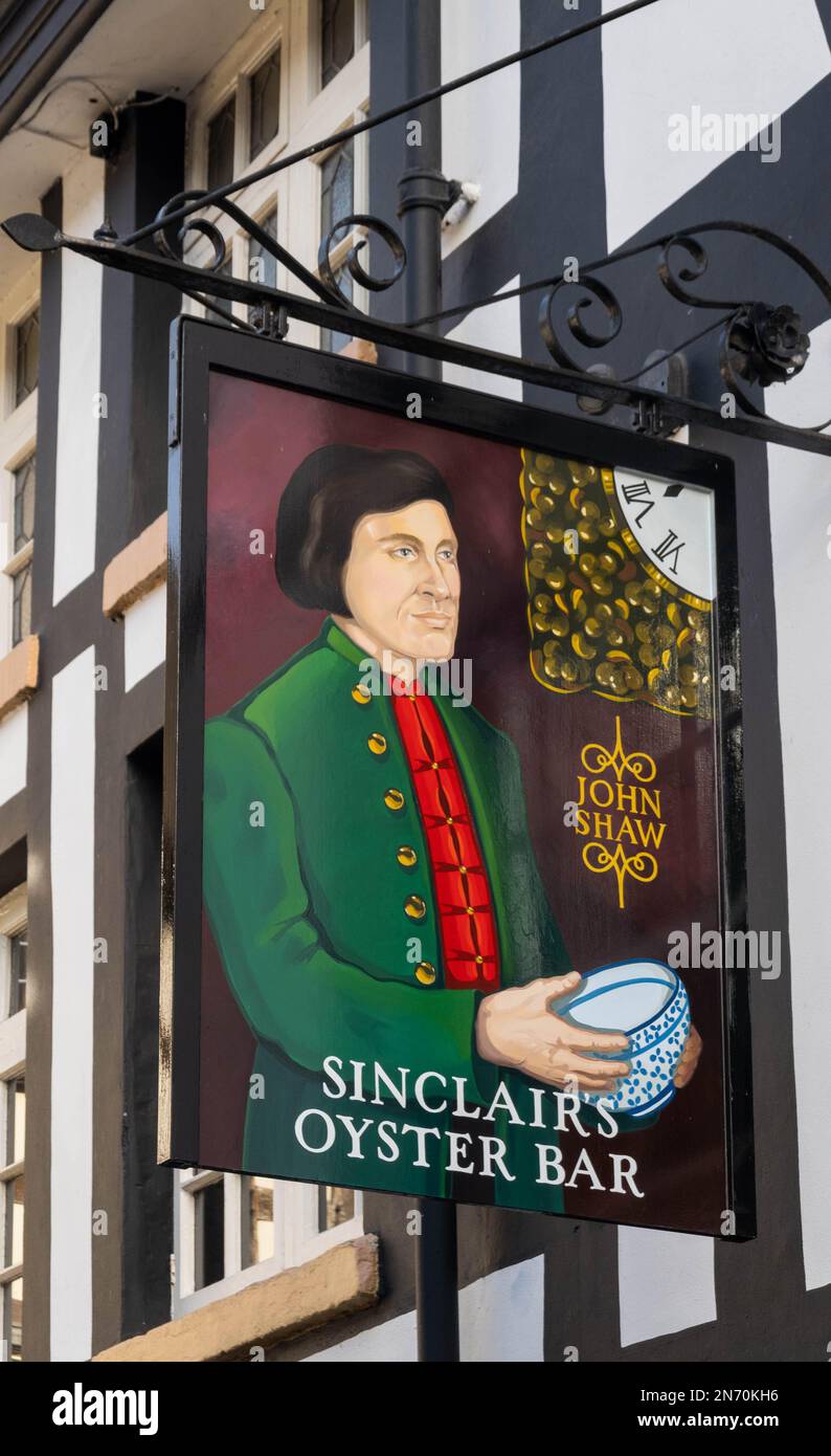 Schild vor Sinclair's Oyster Bar Manchester Stockfoto