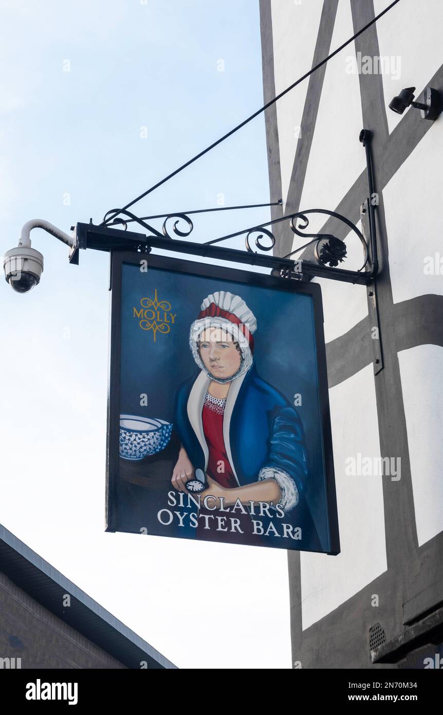 Schild vor Sinclair's Oyster Bar Manchester Stockfoto