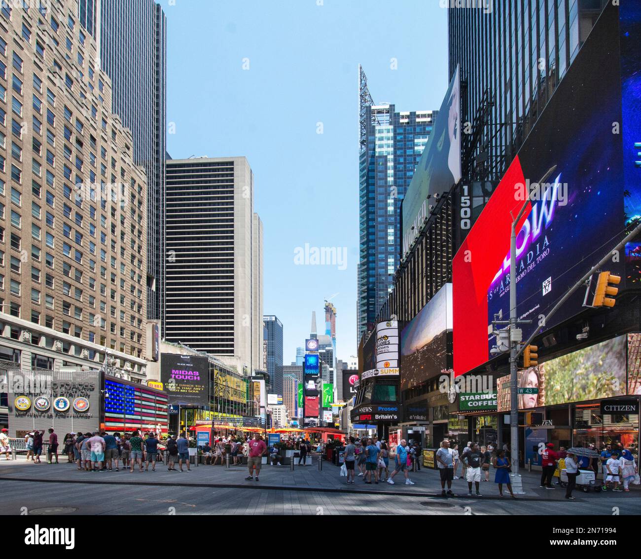 New York City, USA. Times Square an der Kreuzung von Broadway und Seventh Avenue. Zentrum der Unterhaltungswelt des Broadway Theatre District in Midtown Manhattan. Stockfoto