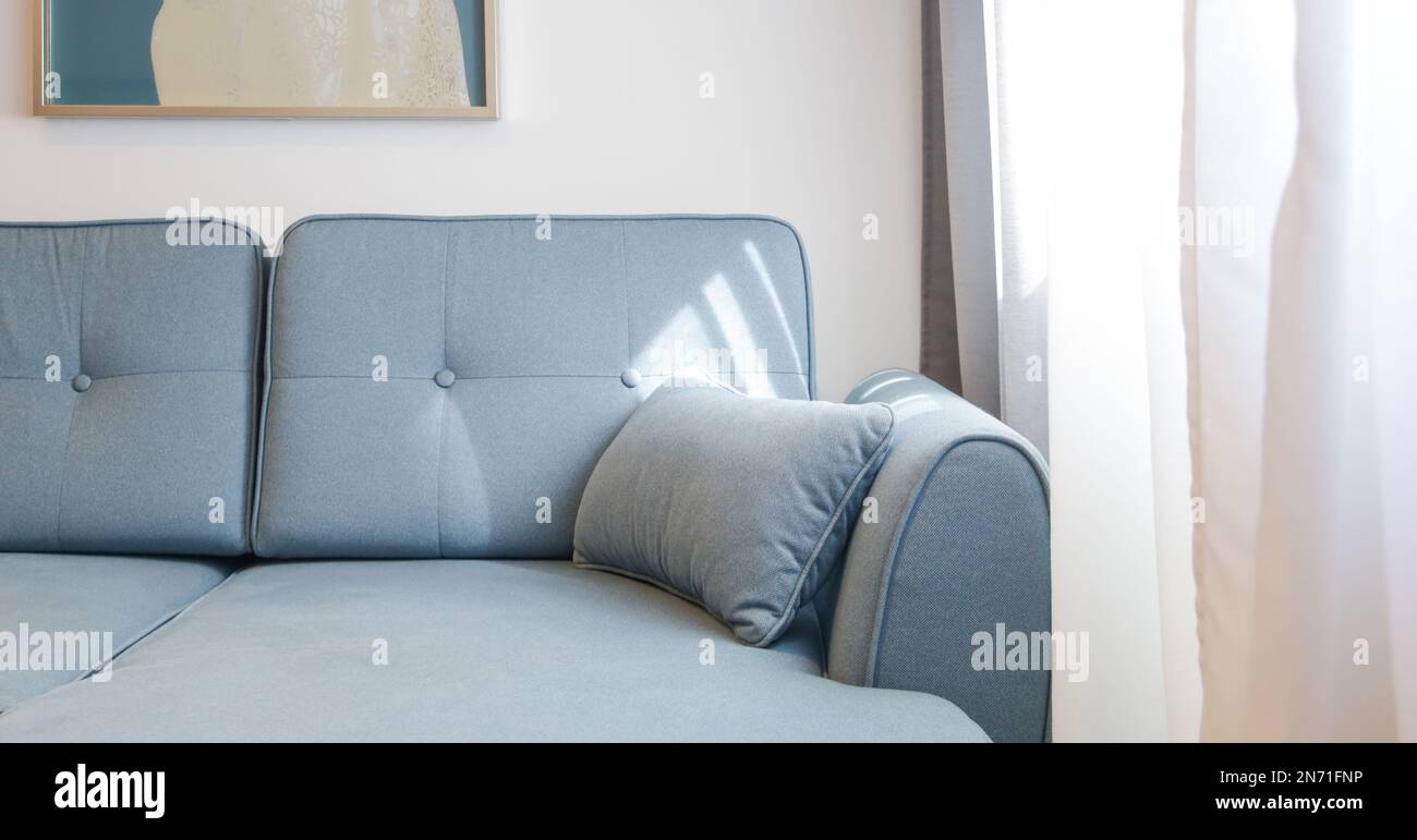 Möbelmaterial wird geschlossen. Abbildung: Texturoberfläche des Sofas. Stockfoto