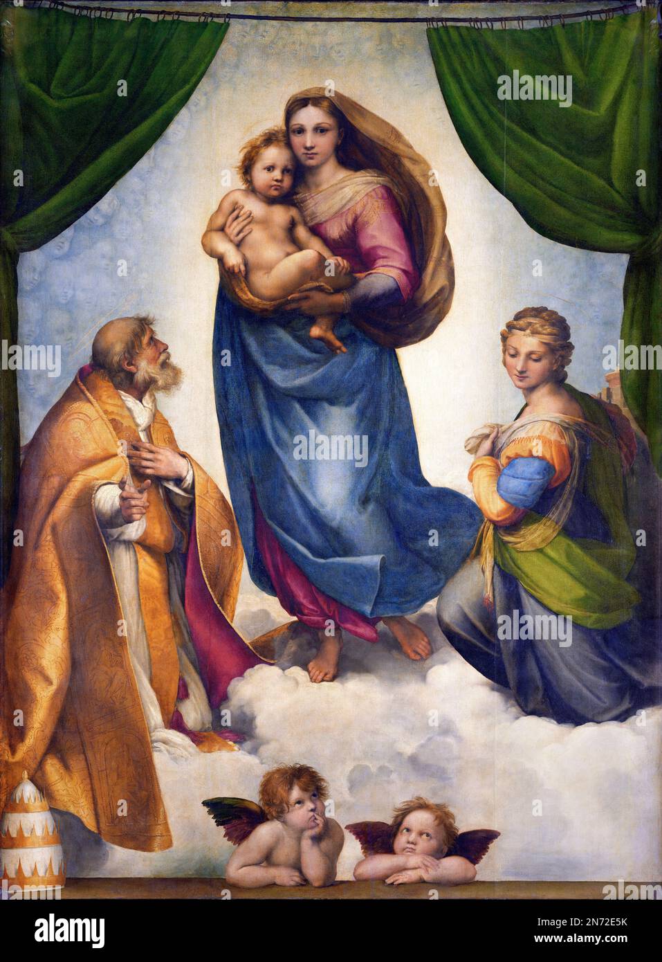 Raphael. Gemälde bekannt als Sixtinische Madonna von Raffaello Sanzio da Urbino (1483–1520), Öl auf Leinwand, 1513/14 Stockfoto