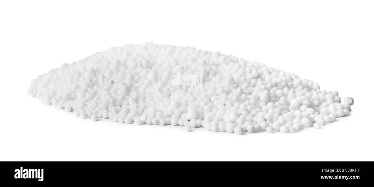 Ammoniumnitrat-Pellets auf hellgrauem Hintergrund. Mineraldünger Stockfoto