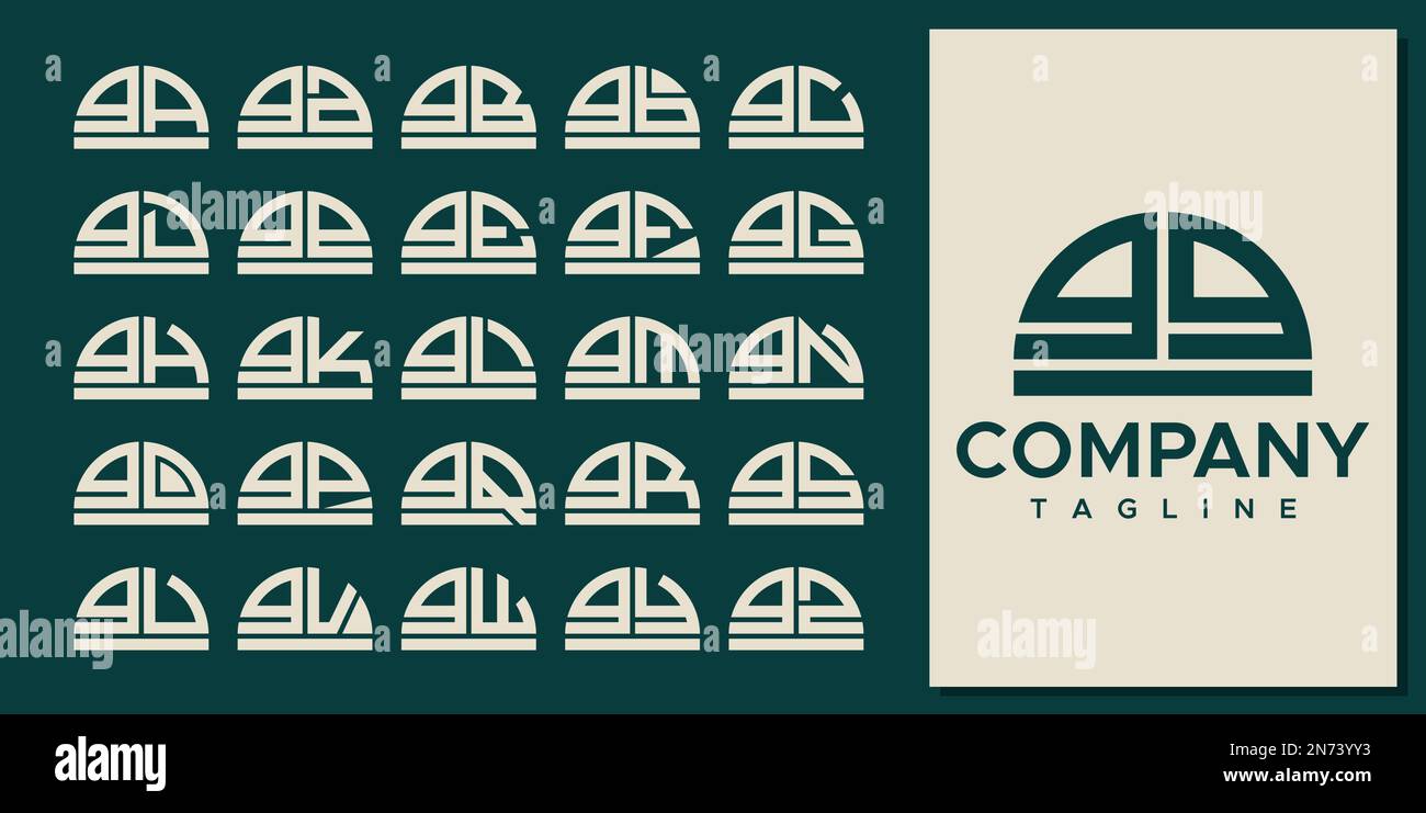 Modernes Set mit halbrunden G-Logo-Buchstaben. Abstraktes GG G G-Buchstabe-Logo. Stock Vektor