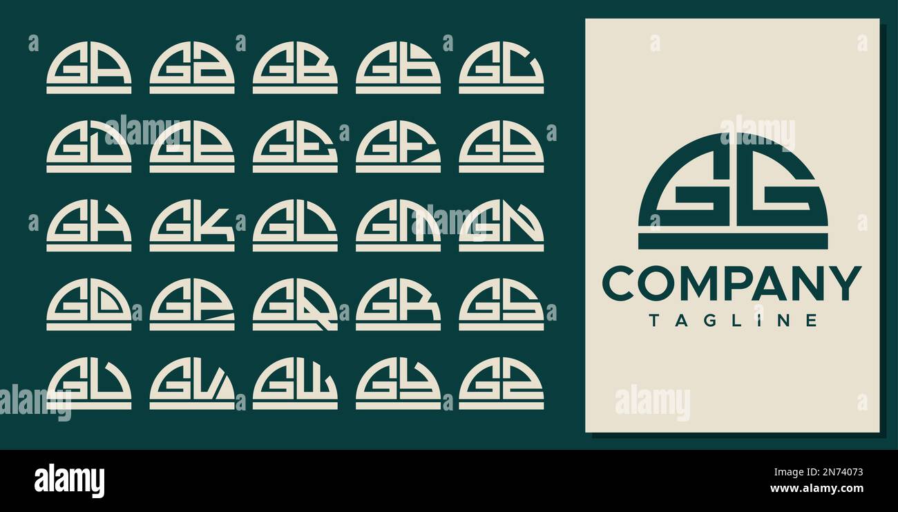 Abstraktes Design-Set mit halbrunden Buchstaben G. Modernes, geschwungenes GG G-Logo. Stock Vektor