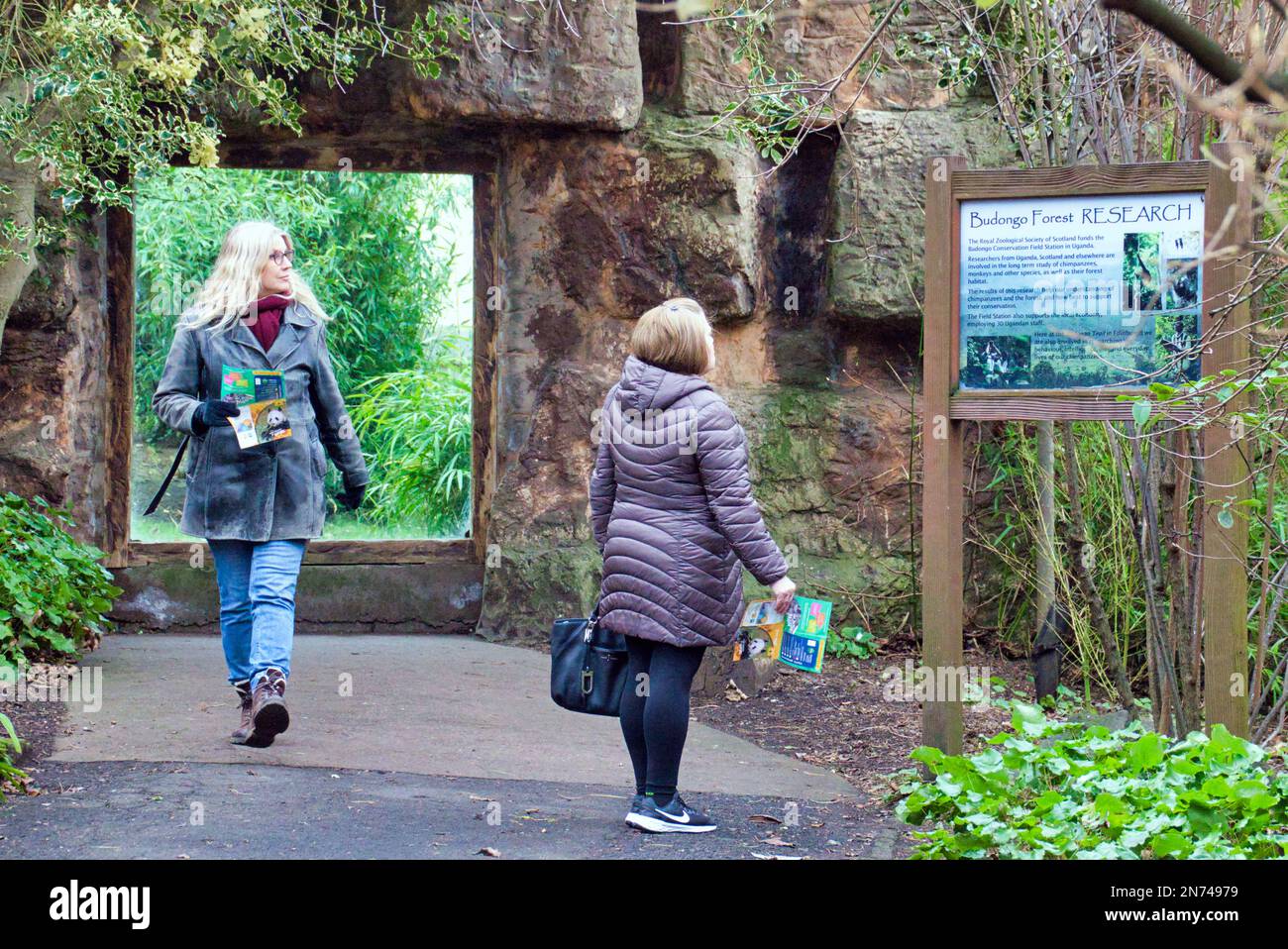 Touristen genießen einen Spaziergang durch den zoo von edinburgh Stockfoto