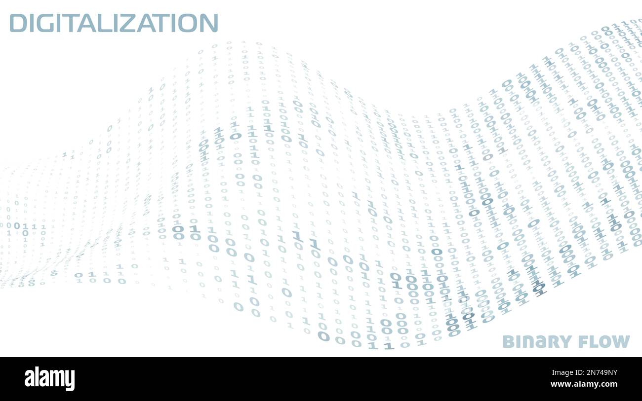 Digitalisierung. Digitaler binärer Datenfluss nach Einsen und Nullen. Vektorgrafiken Stock Vektor