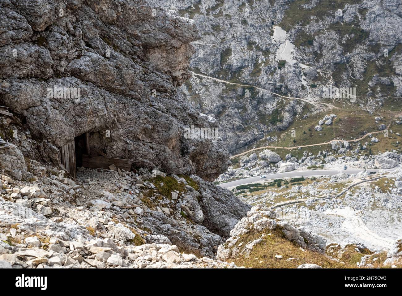 Wunderschöne, zerklüftete Berglandschaft am Lagazuoi, in den Dolomitenalpen der autonomen Provinz Südtirol Stockfoto