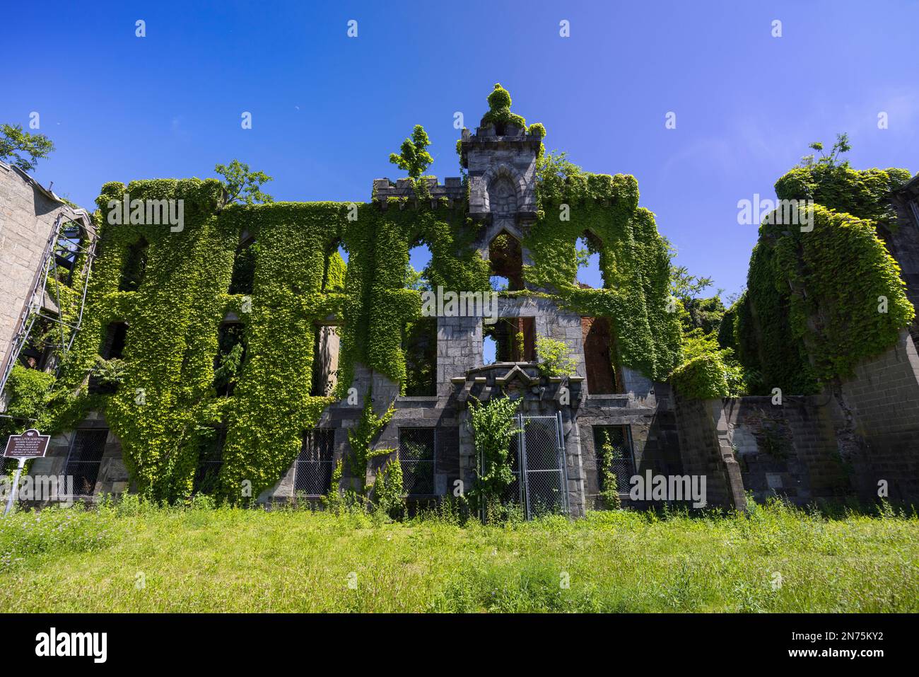 Die Ruinen des Pockenkrankenhauses in Franklin D. Roosevelt Four Freties Park. Stockfoto
