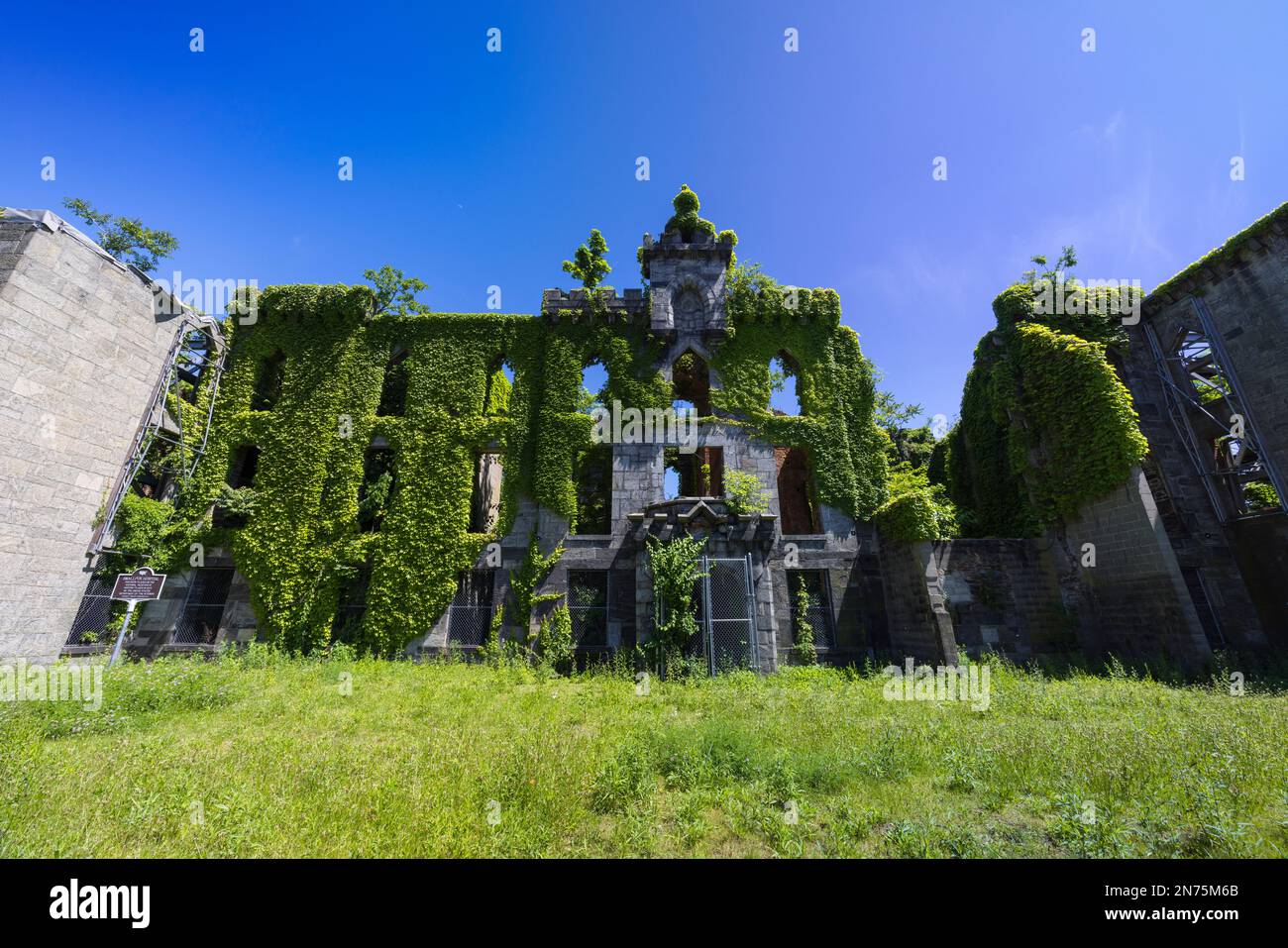 Die Ruinen des Pockenkrankenhauses in Franklin D. Roosevelt Four Freties Park. Stockfoto