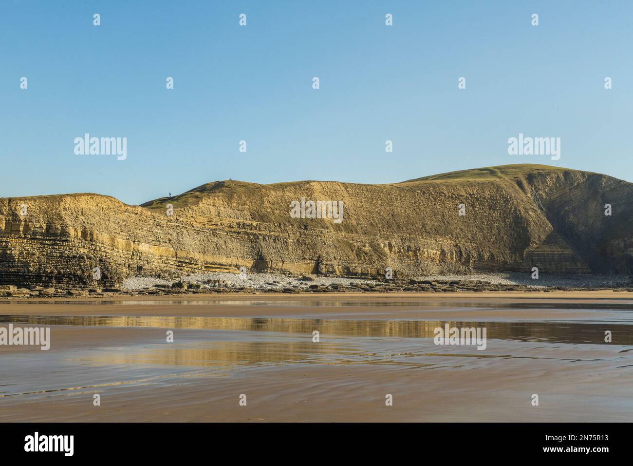 Dunraven Bay Cliffs aus nächster Nähe an einem sonnigen und aufregenden Februar-Tag im Vale of Glamorgan South Wales Stockfoto