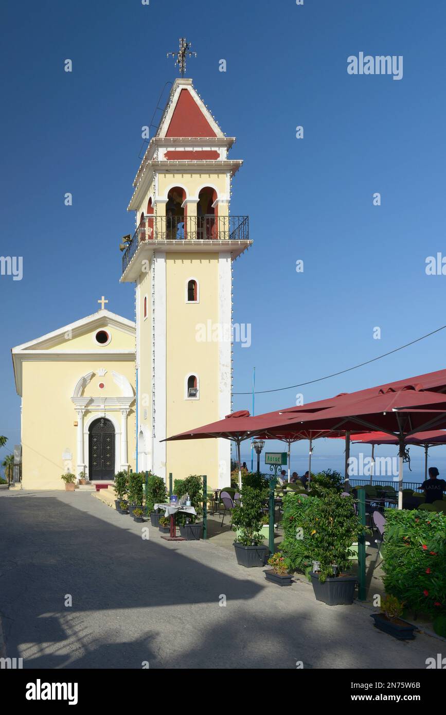 Kirche Agia Paraskevi am Aussichtspunkt Bohali, Insel Zakynthos, Ionische Inseln, Mittelmeer, Griechenland Stockfoto