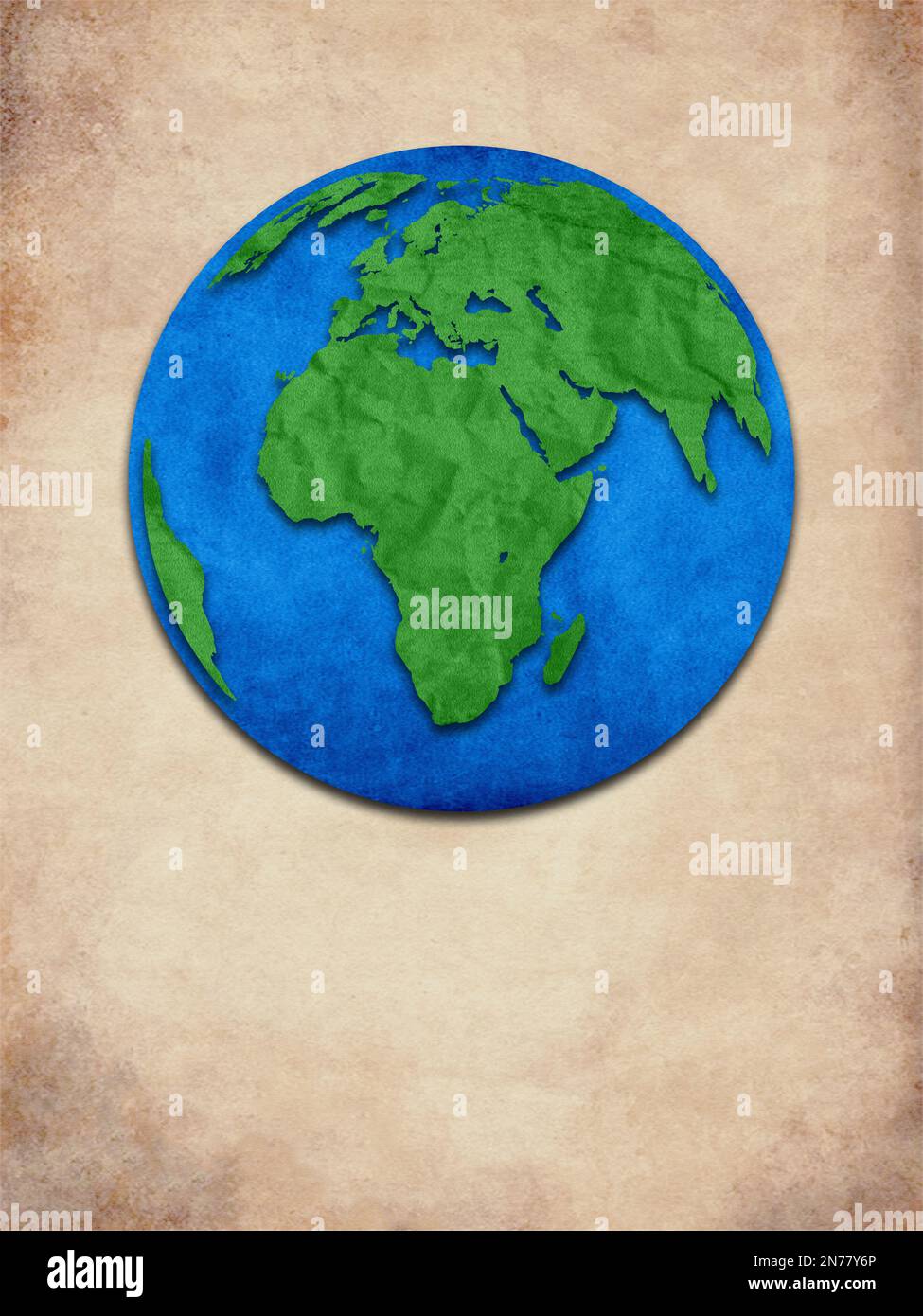 Papierausschnitt des Globus. Kreatives Konzept der Weltkarte durch alten Papierausschnitt. Stockfoto