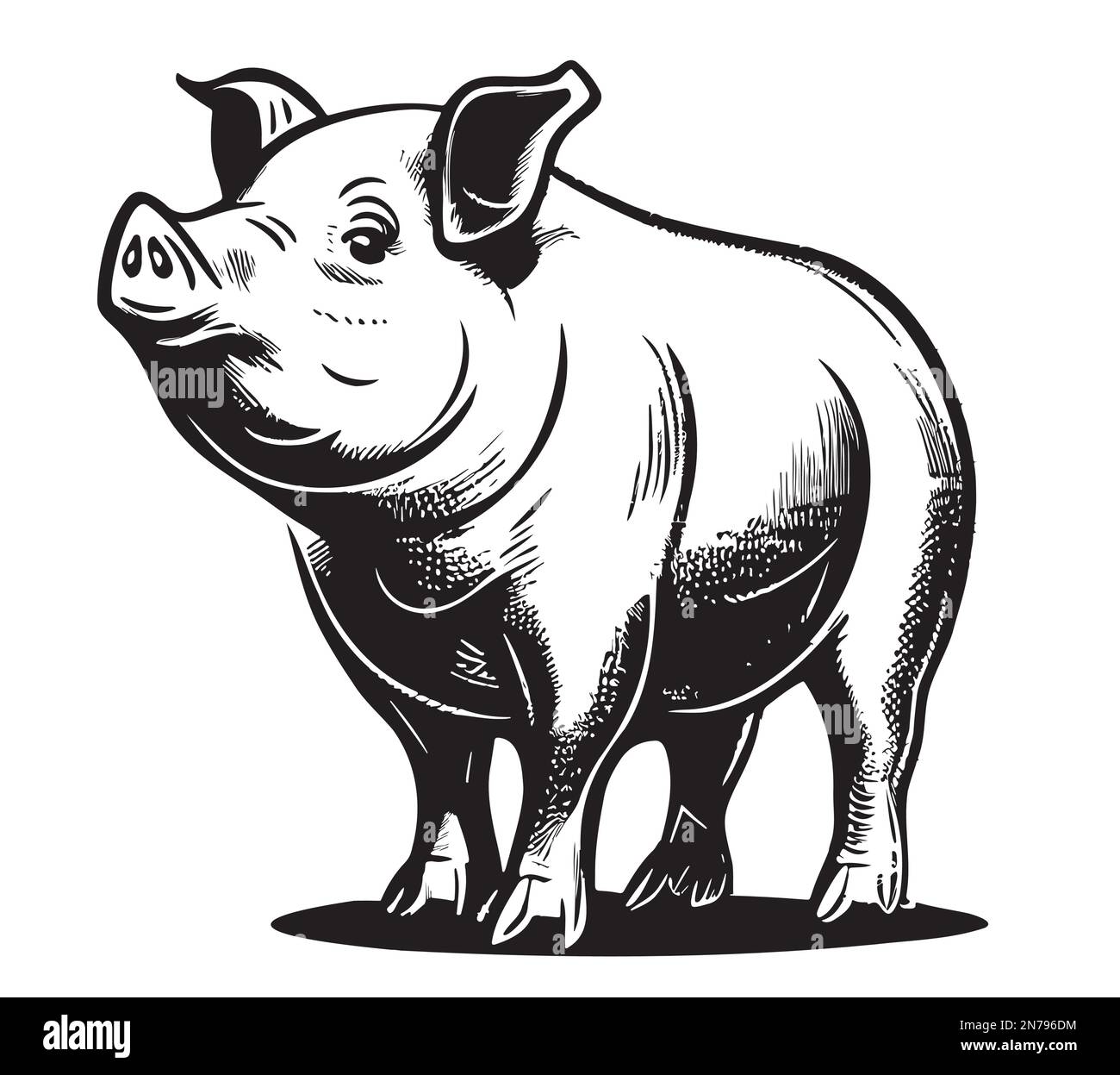 Schweinefarm handgezeichnete Skizze Vektordarstellung Stock Vektor