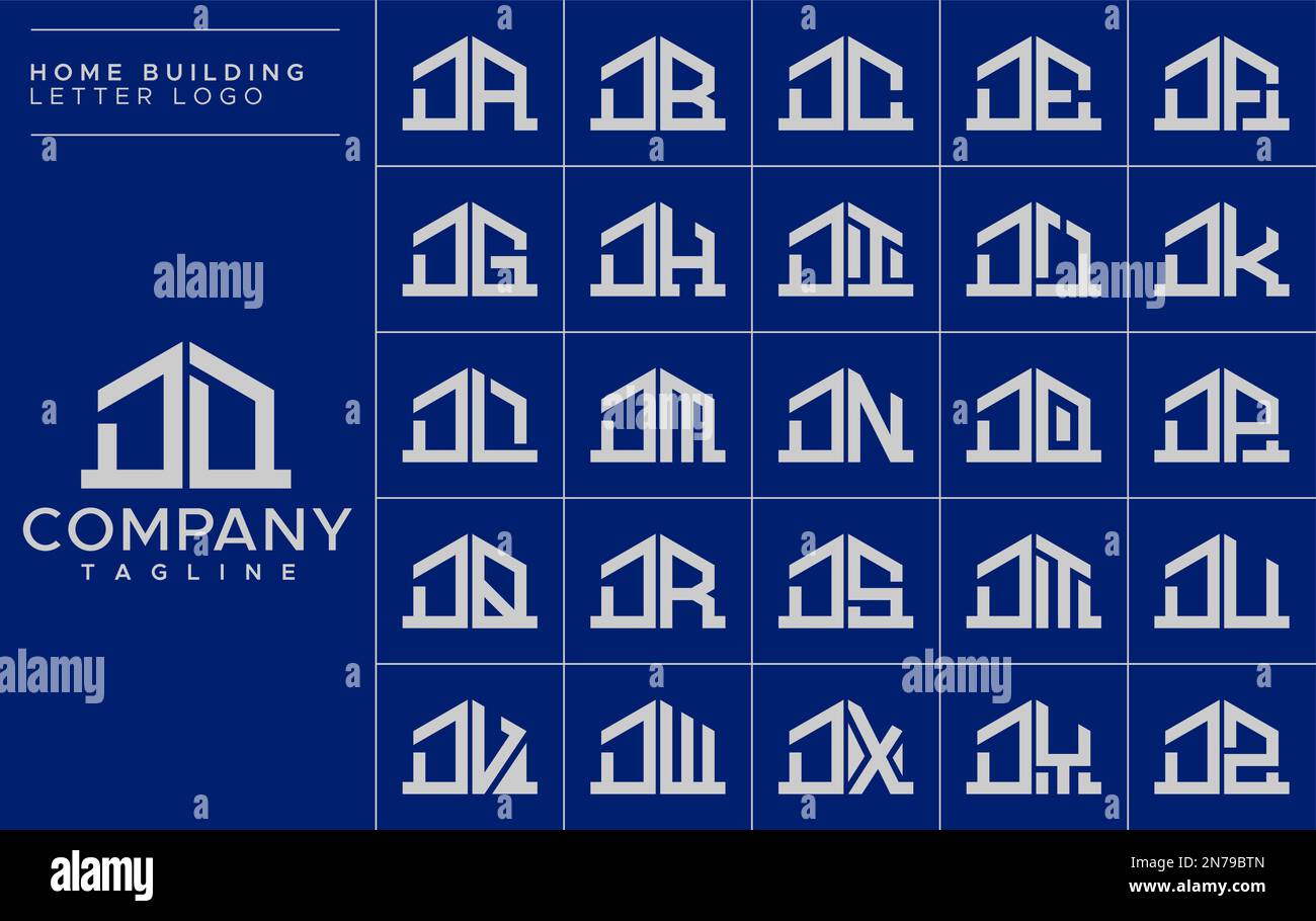 Minimalistisches Design-Set mit Buchstabe D Logo für Zuhause. Logo-Vektor mit DD D-Buchstaben des Hauses Stock Vektor