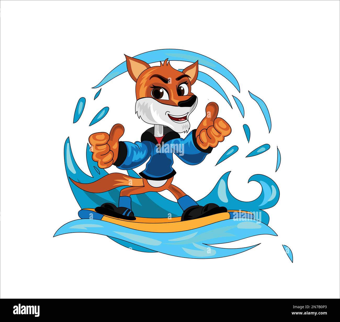Fox Surfing Figur Cartoon Maskottchen Vektordarstellung Stock Vektor
