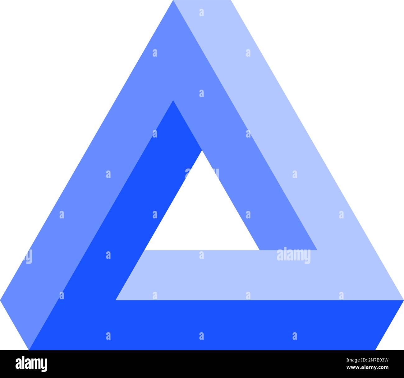 Das Penrose-Dreieck-Symbol in Blau. Optische Täuschung geometrischer 3D-Objekte. Vektordarstellung. Stock Vektor