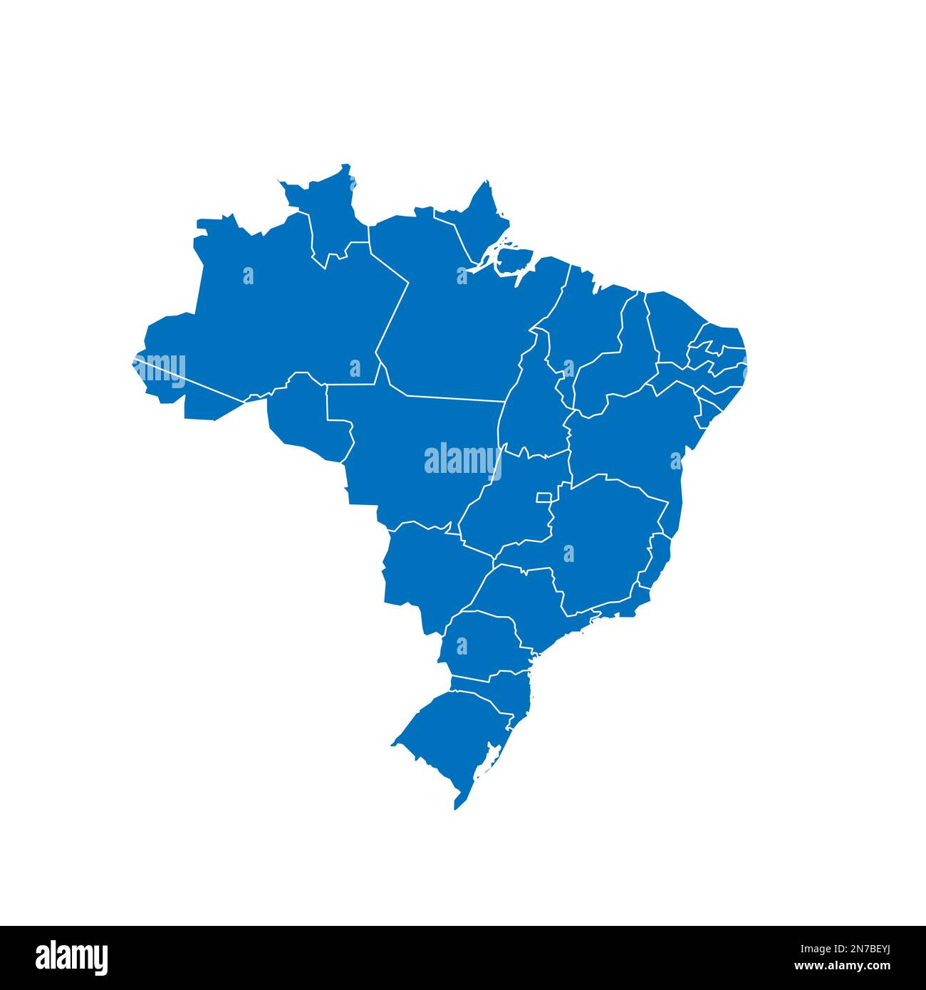Politische Karte Brasiliens der Verwaltungsabteilungen - Föderative Einheiten Brasiliens. Blau leuchtende leere Vektorkarte mit weißen Rändern. Stock Vektor