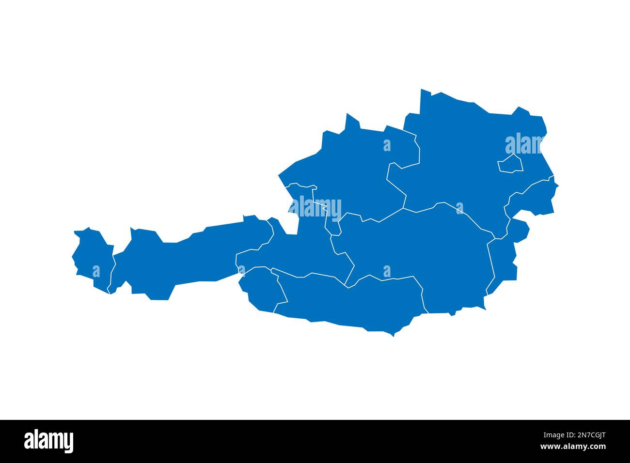 Osterreichische politische Karte der Verwaltungsabteilungen - Bundesländer. Blau leuchtende leere Vektorkarte mit weißen Rändern. Stock Vektor