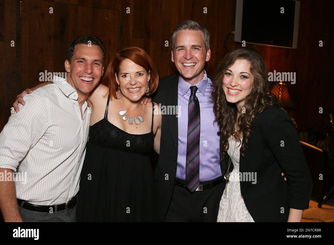 From left, cast members Eddie Egan, Bets Malone, Robert J. Townsend and Tessa Grady pose during the party for the opening night performance of "Next To Normal" at the La Mirada Theatre for the Performing Arts on Saturday, June 1, 2013, in La Mirada, Calif. (Photo by Ryan Miller/Invision/AP) Stockfoto