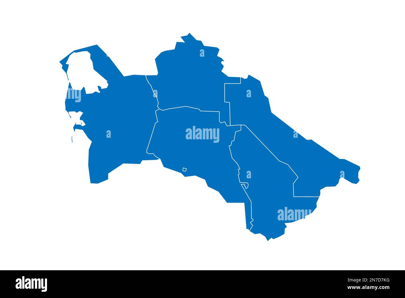 Turkmenistan politische Karte der Verwaltungsabteilungen - Regionen und Hauptstadtbezirk Aschgabat. Blau leuchtende leere Vektorkarte mit weißen Rändern. Stock Vektor