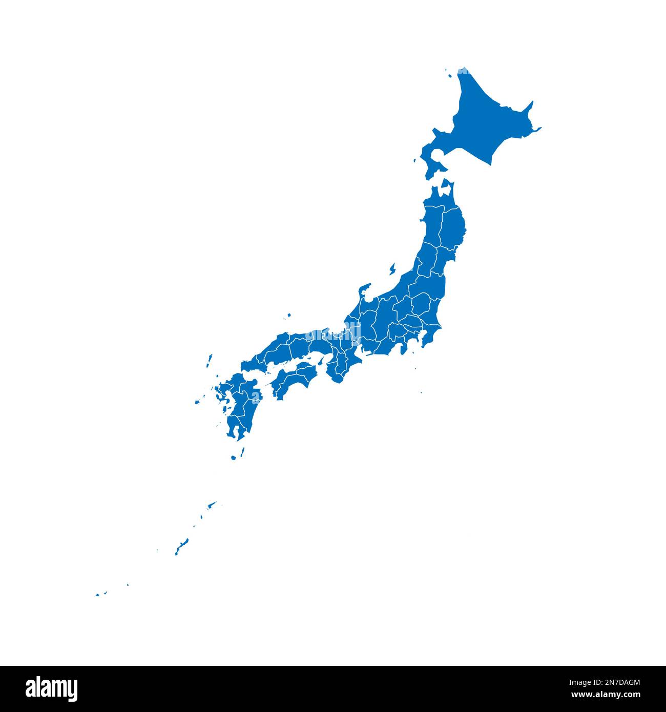 Politische Karte der Verwaltungseinheiten Japans - Präfekturen, Metropilis Tokio, Territorium Hokaido und städtische Präfekturen Kyoto und Osaka. Leuchtet blau b Stock Vektor