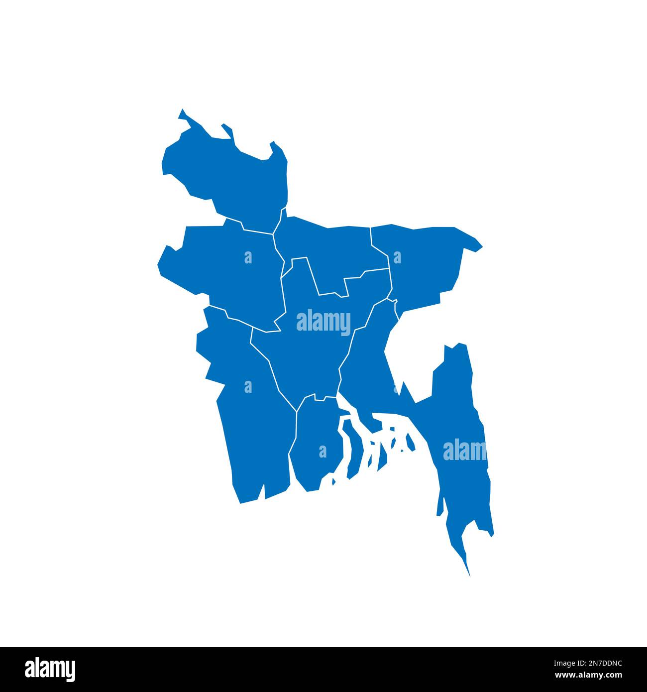 Bangladesch politische Karte der Verwaltungsabteilungen - Abteilungen. Blau leuchtende leere Vektorkarte mit weißen Rändern. Stock Vektor