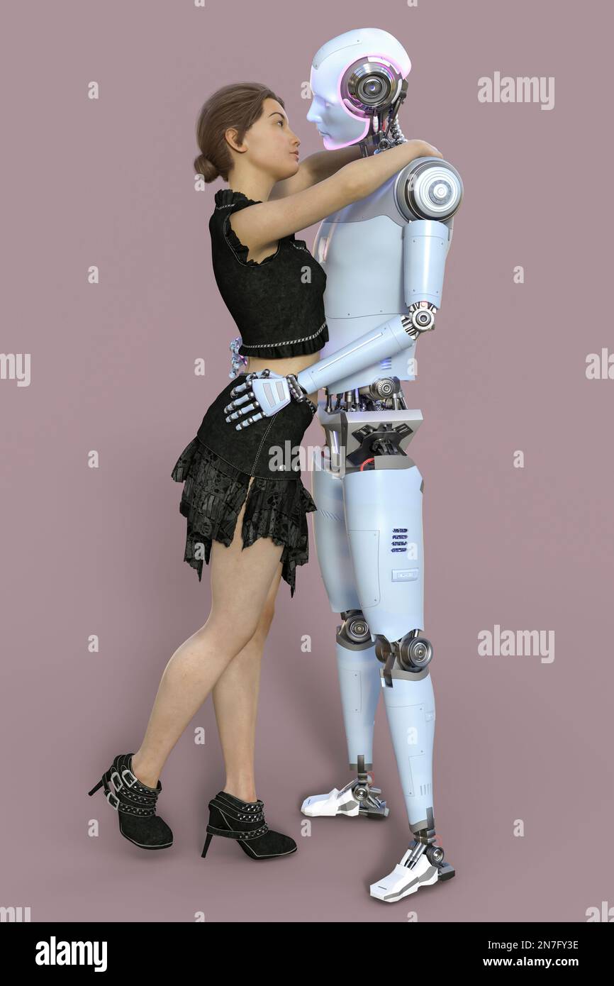 Mensch-Roboter-Beziehung, konzeptionelle Illustration Stockfoto