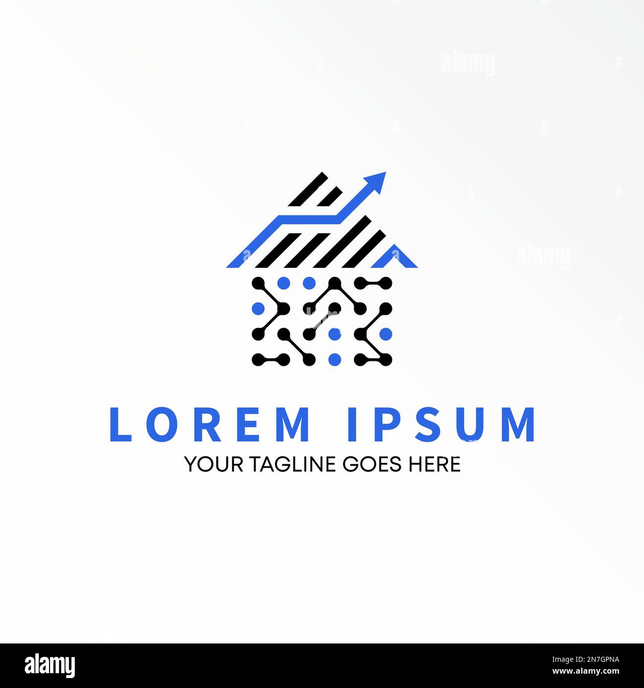 Haus- oder Hauslinie und Pfeil Handelsdiagramm Grafik Symbol Logo Design abstraktes Konzept Vektormaterial. Symbol für Eigenschaft oder Punkttechnologie. Stock Vektor