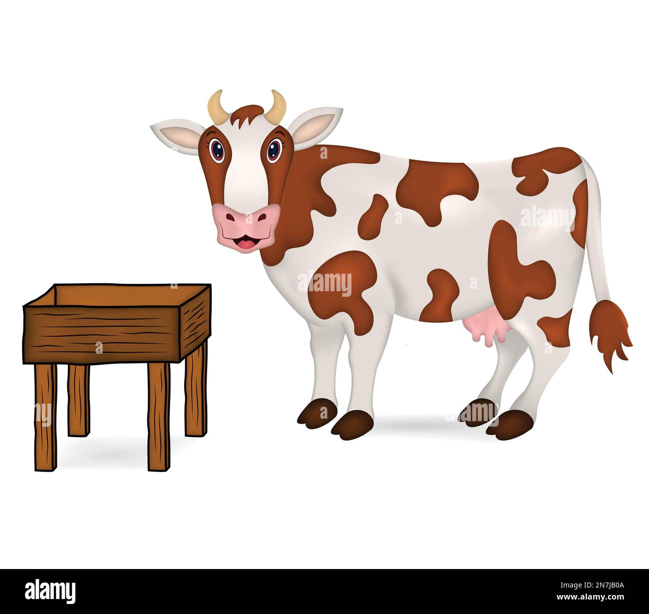Realistische Vektordarstellung der Kuh isoliert auf weißem Hintergrund Stock Vektor