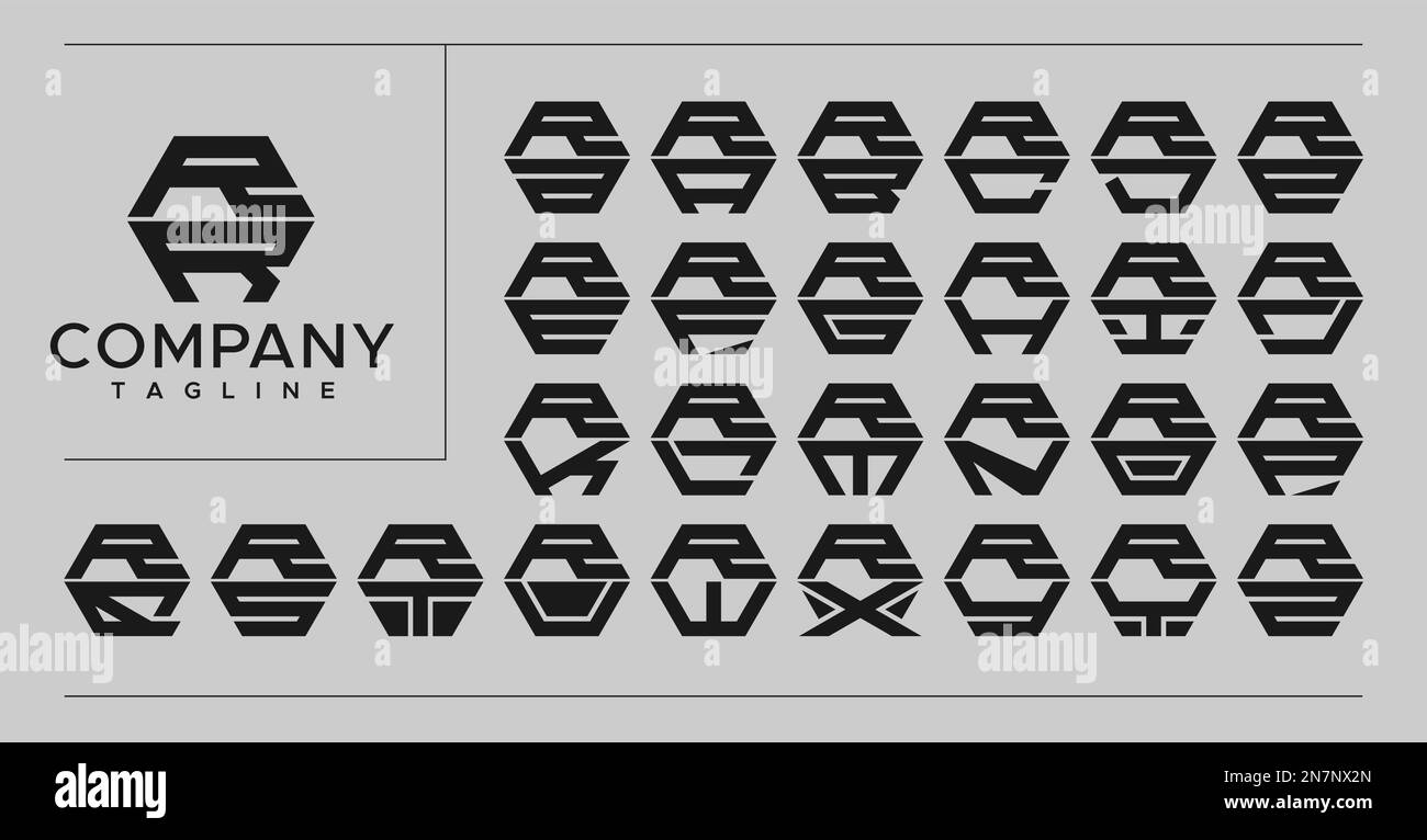 Modernes Design mit sechseckigem R-Logo. Technologie RR R R Logo-Vektor. Stock Vektor