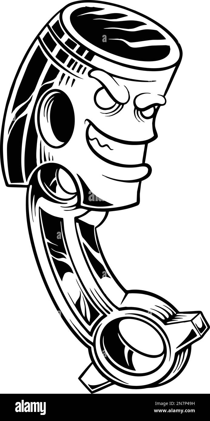 Angry Hot Rod Piston monochrome Vektorabbildungen für Ihr Arbeitslogo, Merchandise-T-Shirt, Aufkleber und Etikettendesigns, Poster, Grußkarten Stock Vektor