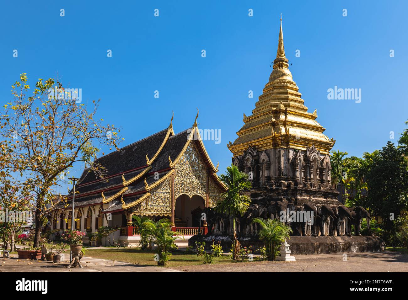 Phra Chedi und Phra Wihan von Wat Chiang man in Chiang Mai, Thailand Stockfoto