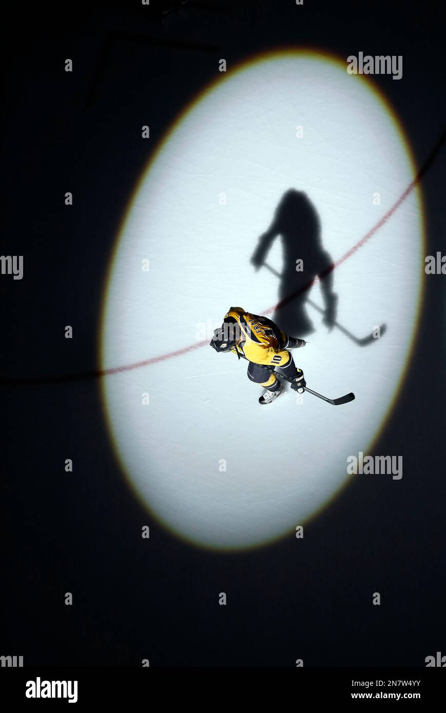 Nashville Predators left wing Martin Erat, of the Czech Republic, is introduced before an NHL hockey game against the Calgary Flames on Thursday, March 21, 2013, in Nashville, Tenn. (AP Photo/Mark Humphrey) Stockfoto